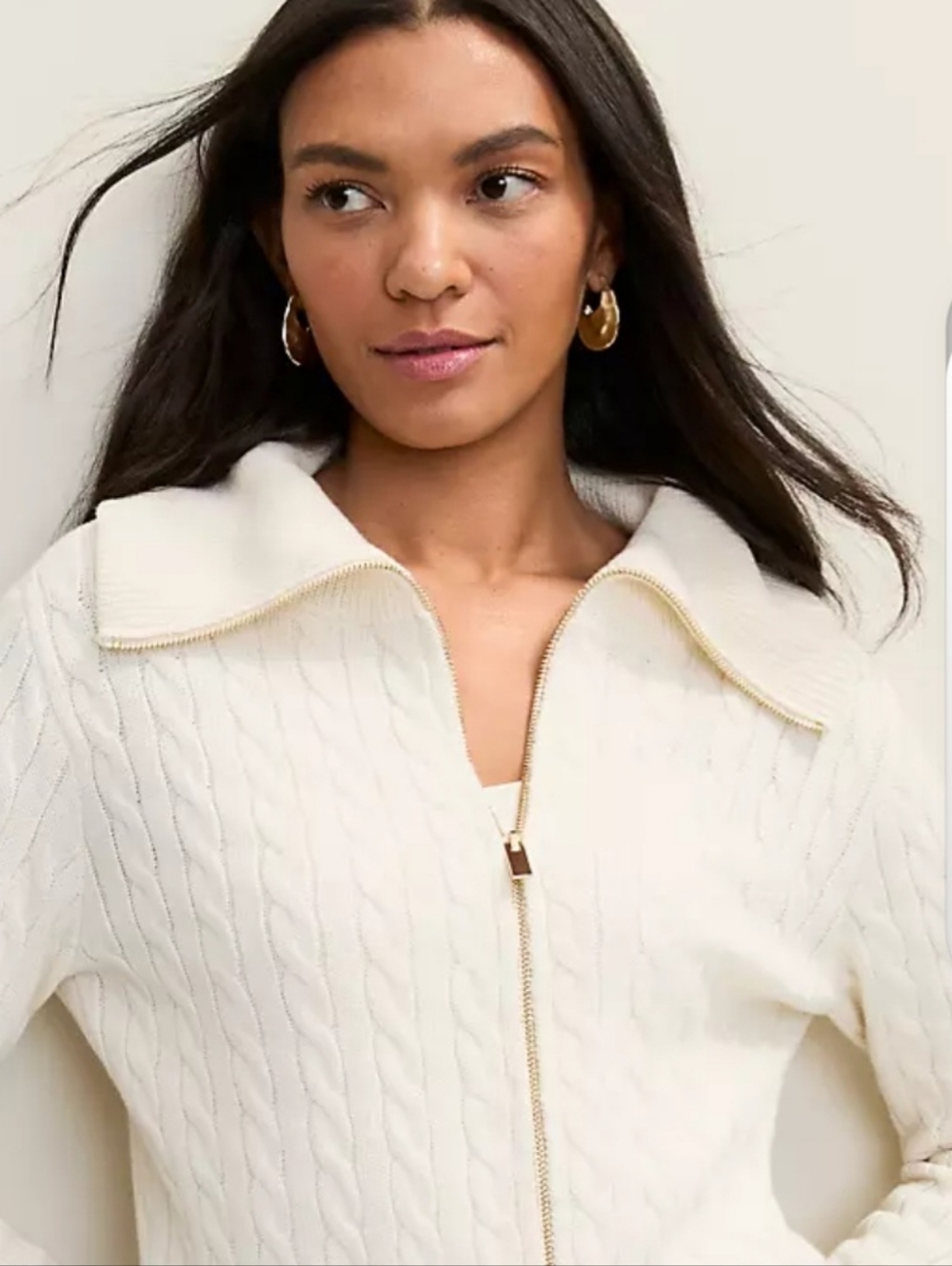 100% Mareno Wool Lightweight Ivory Preppy, Old Money Cable-Texture Cardigan